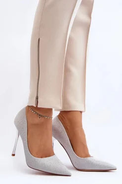 Czółenka Klasyczne>Boto Brokatowe Szpilki Srebrne Tiberona
