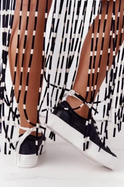 Hot Brokatowe Tenisówki Na Platformie Czarne Luna Damskie Trampki Damskie Niskie