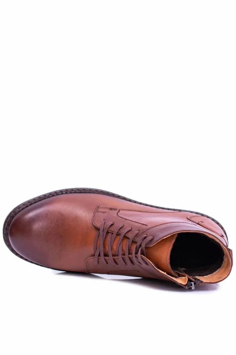 New Brązowe Botki Męskie Skórzane Ocieplane Trzewiki Devenor Męskie Botki Męskie