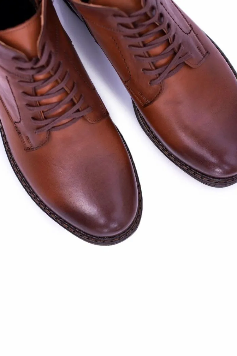 New Brązowe Botki Męskie Skórzane Ocieplane Trzewiki Devenor Męskie Botki Męskie