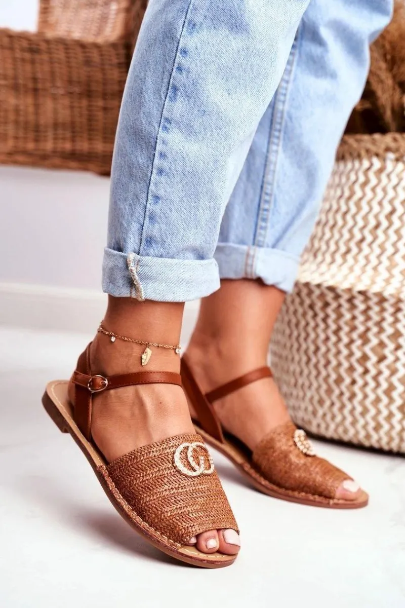 Sandały Płaskie>Boto Brązowe Damskie Płaskie Sandałki Lu Boo Plecione Felicia