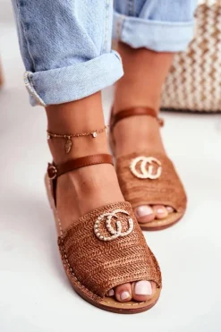 Sandały Płaskie>Boto Brązowe Damskie Płaskie Sandałki Lu Boo Plecione Felicia