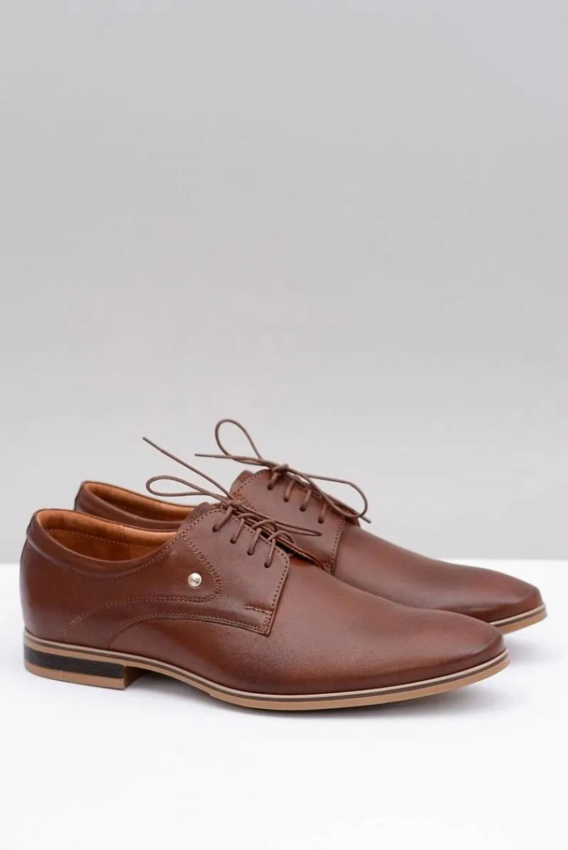 Discount Brązowe Eleganckie Skórzane Półbuty Refugio Męskie Półbuty Casual