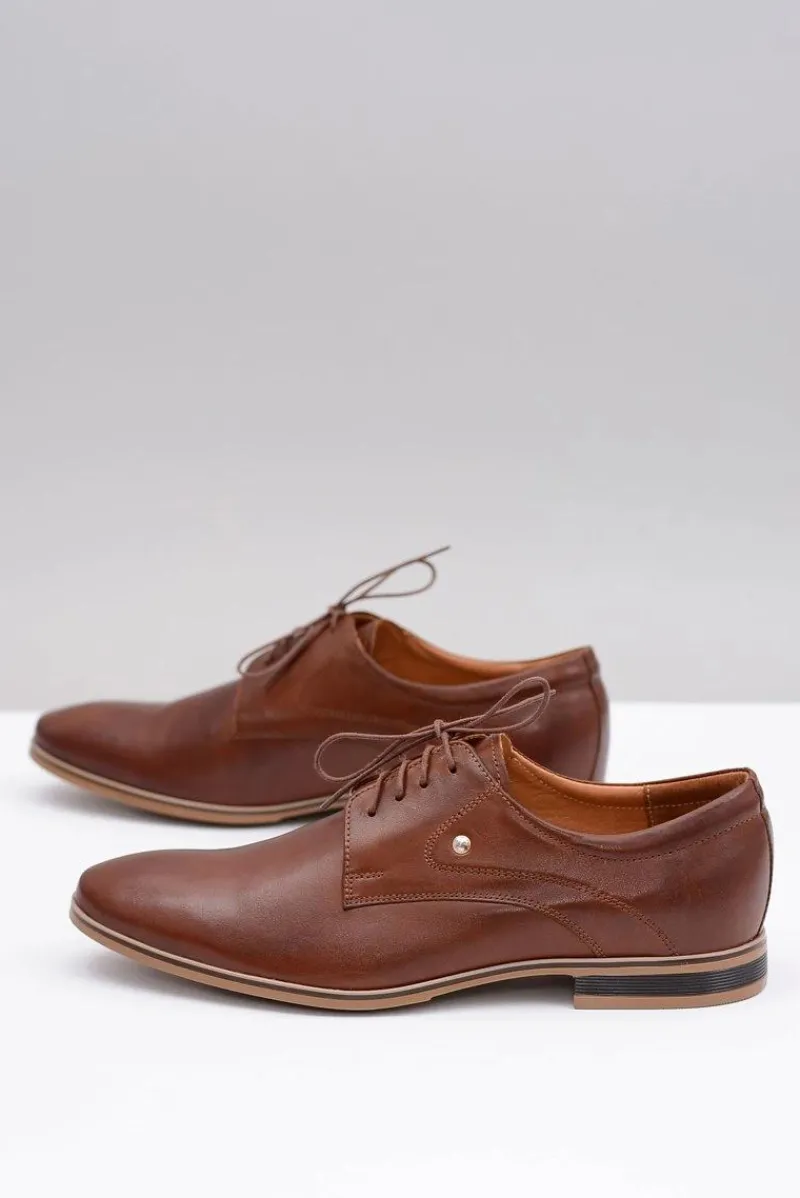 Discount Brązowe Eleganckie Skórzane Półbuty Refugio Męskie Półbuty Casual
