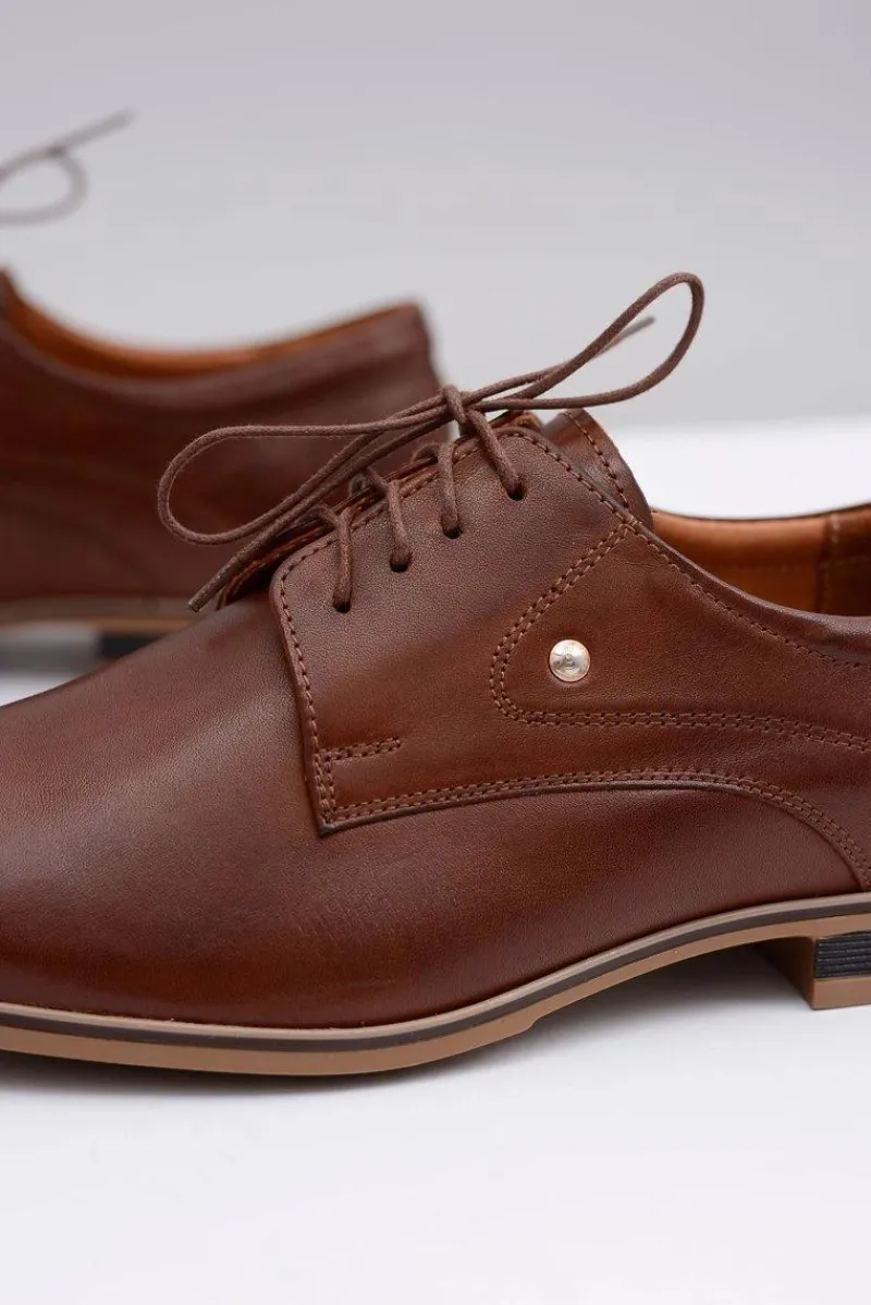 Discount Brązowe Eleganckie Skórzane Półbuty Refugio Męskie Półbuty Casual