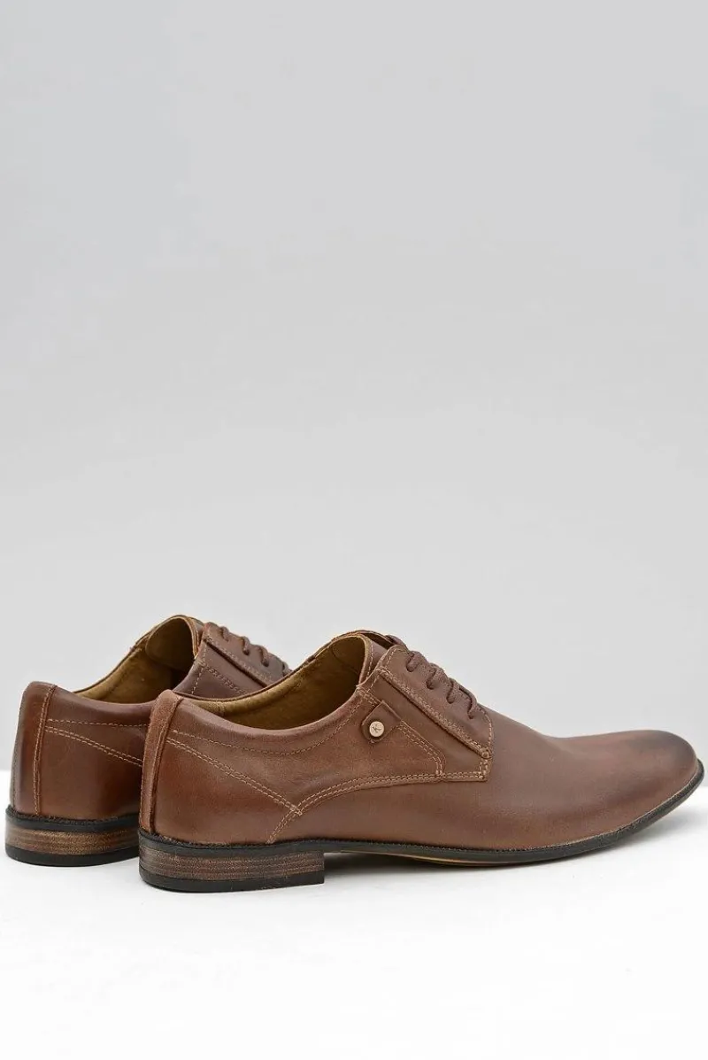 Online Brązowe Skórzane Eleganckie Półbuty Massimiliano Męskie Półbuty Eleganckie