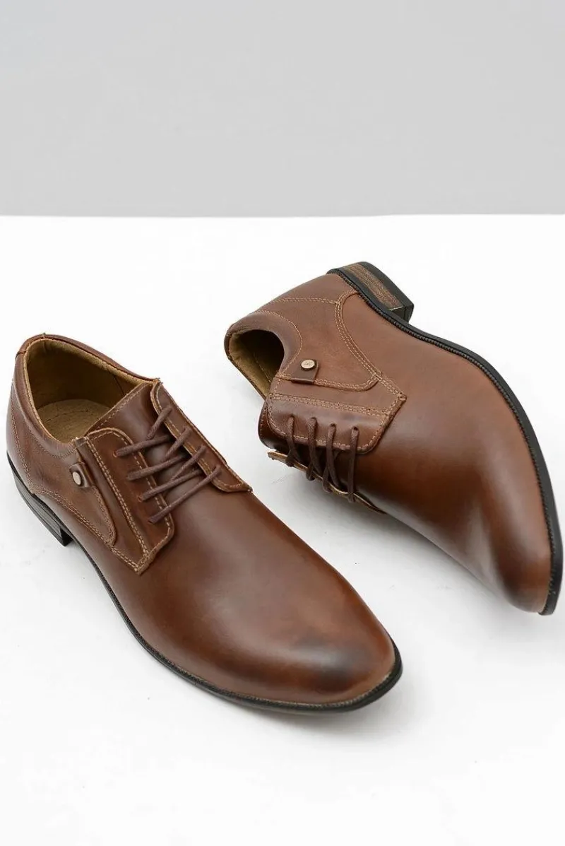 Online Brązowe Skórzane Eleganckie Półbuty Massimiliano Męskie Półbuty Eleganckie