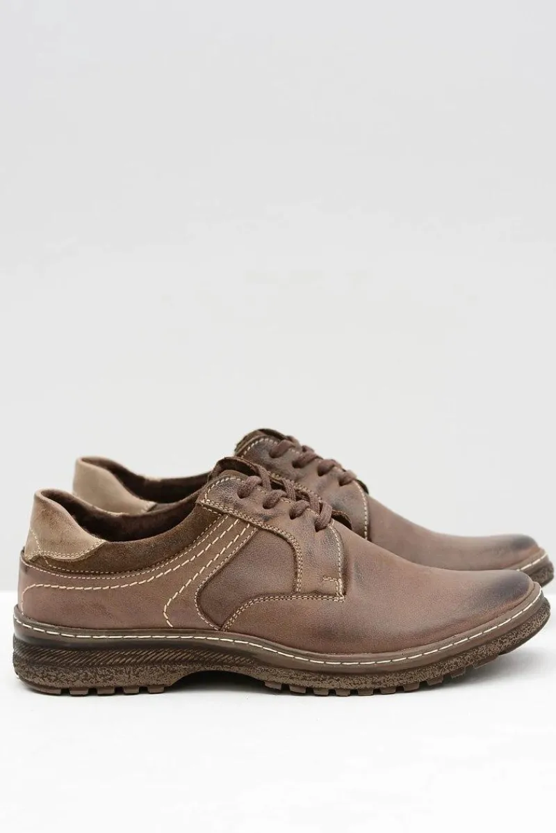 Boto Brązowe Skórzane Męskie Ocieplane Półbuty Ernesto Na Zimę