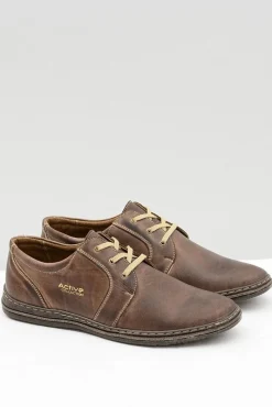 Clearance Brązowe Skórzane Męskie Półbuty Marko Męskie Półbuty Casual