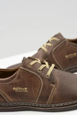 Clearance Brązowe Skórzane Męskie Półbuty Marko Męskie Półbuty Casual