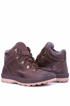 Botki Męskie>Boto Brązowe Skórzane Ocieplane Męskie Botki Abelo