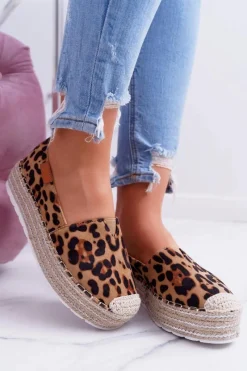 Brązowe Wsuwane Zamszowe Espadryle Leopard Mariako Damskie Czarne Espadryle