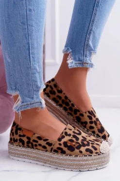 Brązowe Wsuwane Zamszowe Espadryle Leopard Mariako Damskie Czarne Espadryle