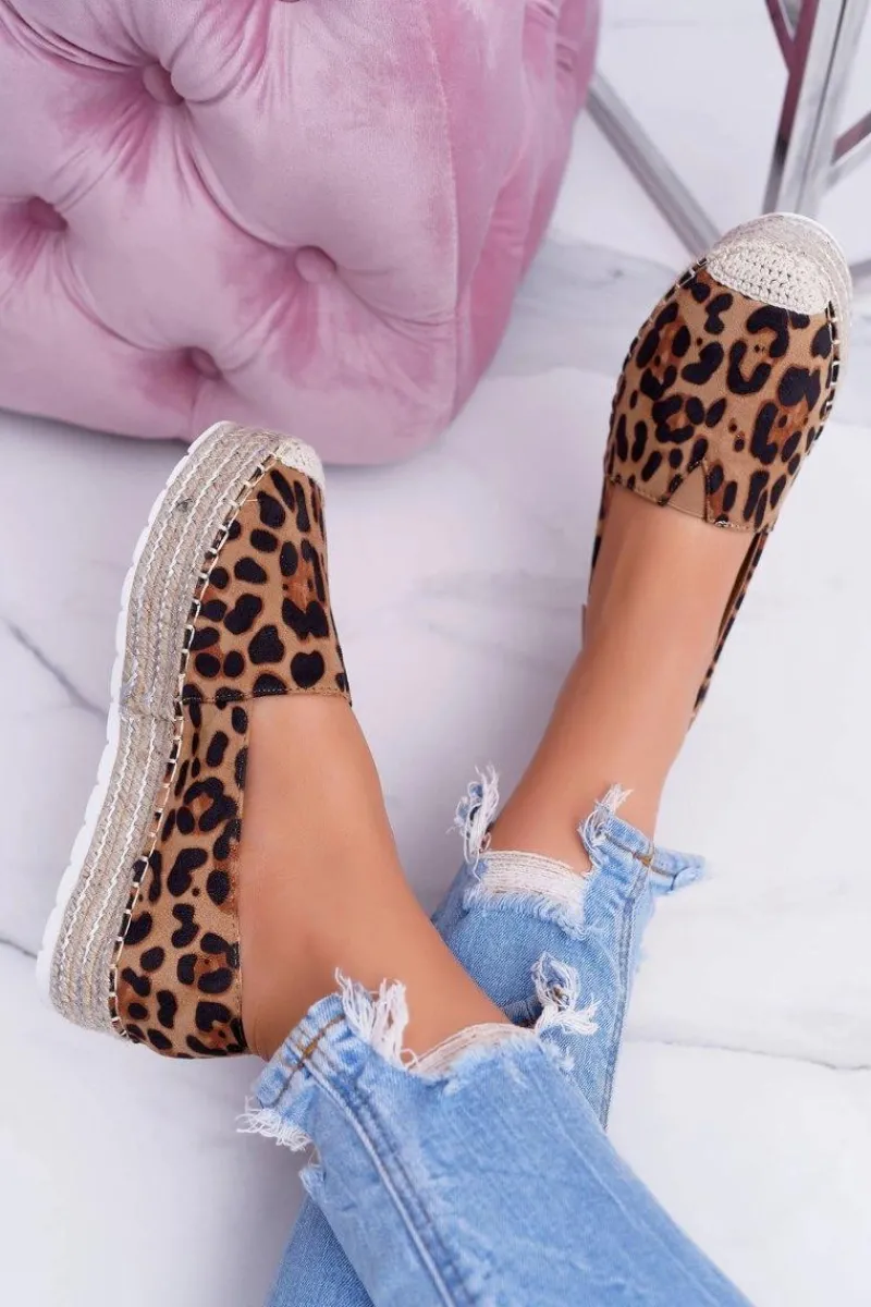 Brązowe Wsuwane Zamszowe Espadryle Leopard Mariako Damskie Czarne Espadryle