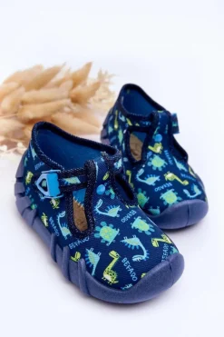 Sale Buty Papcie Dinozaury 110N464 Niebieskie Dzieci Chłopięce