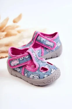 Clearance BEFADO Buty Papcie Kotki 533P014 Niebiesko-Różowe