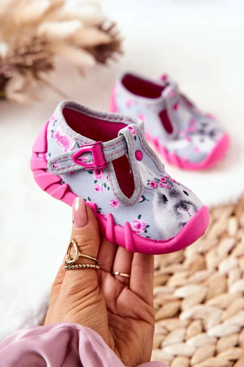 Dziewczęce>BEFADO Buty Papcie Króliczek 110P425 Szaro-Różowe