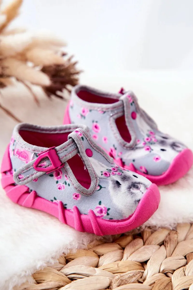 Dziewczęce>BEFADO Buty Papcie Króliczek 110P425 Szaro-Różowe