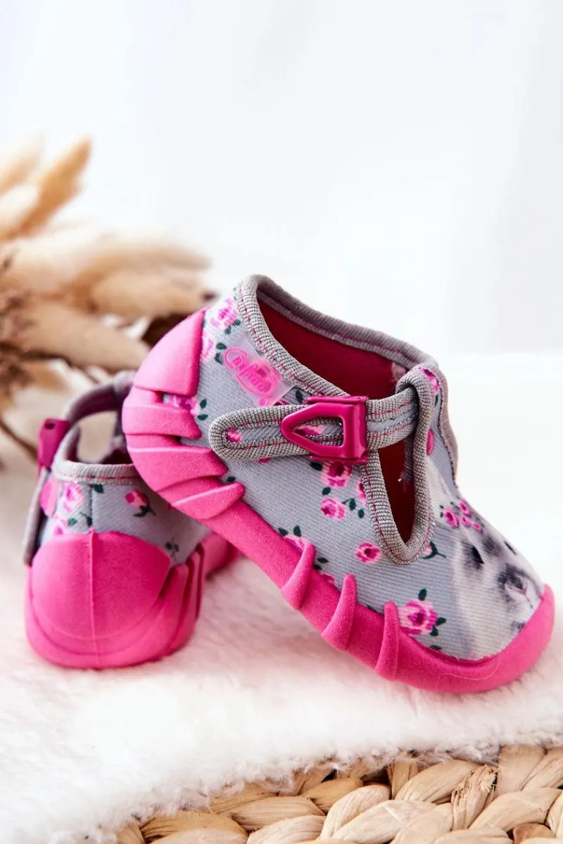 Dziewczęce>BEFADO Buty Papcie Króliczek 110P425 Szaro-Różowe