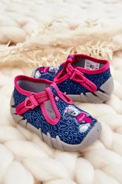 Buty Papcie Miś 110P469 Granatowo-Różowe Dzieci Dziewczęce