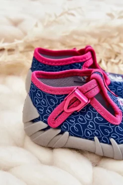 Buty Papcie Miś 110P469 Granatowo-Różowe Dzieci Dziewczęce