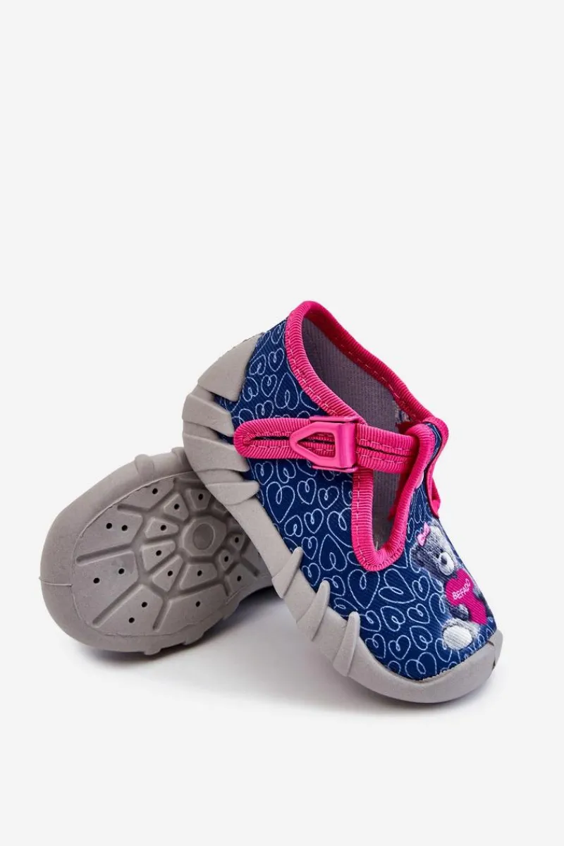 Buty Papcie Miś 110P469 Granatowo-Różowe Dzieci Dziewczęce