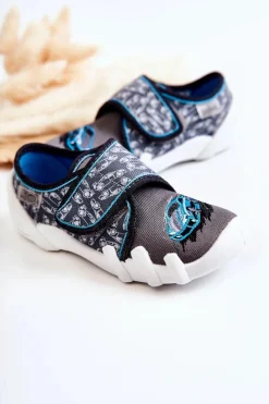 Hot BEFADO Buty Papcie Na Rzep Samochodzik 273X339 Szaro-Niebieskie