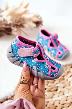 Clearance BEFADO Buty Papcie Na Rzep 190P100 Niebiesko-Różowe