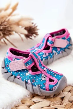 Clearance BEFADO Buty Papcie Na Rzep 190P100 Niebiesko-Różowe