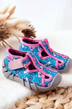Clearance BEFADO Buty Papcie Na Rzep 190P100 Niebiesko-Różowe