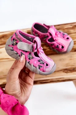Clearance Buty Papcie Na Rzep 190P102 Różowe Dzieci Dziewczęce