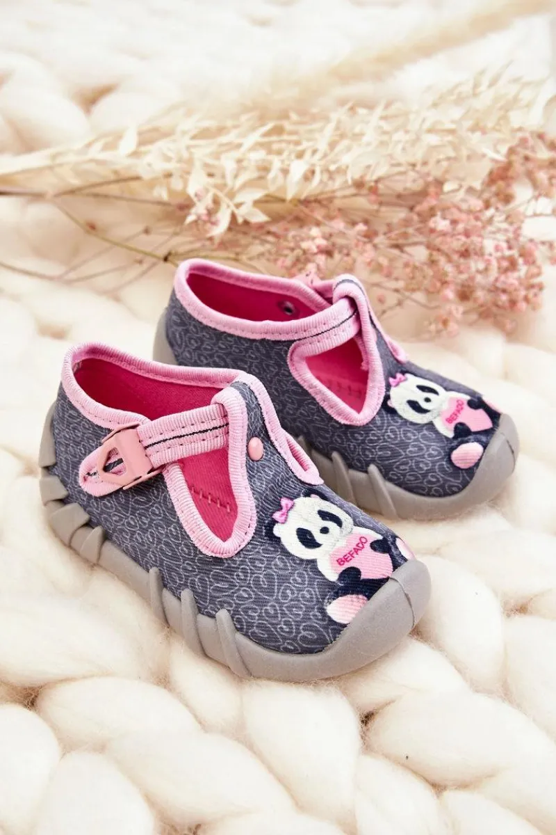 Outlet Buty Papcie Pandy 110P470 Szaro-Różowe Dzieci Dziewczęce