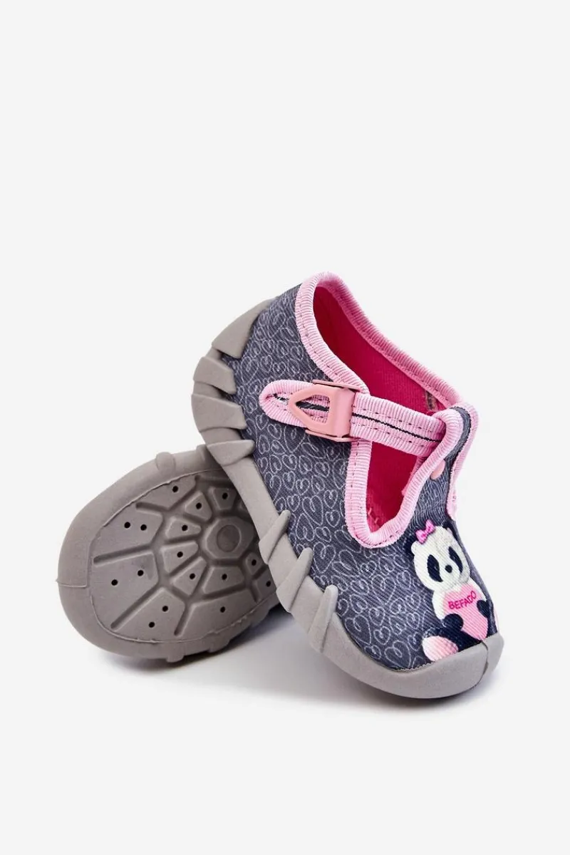 Outlet Buty Papcie Pandy 110P470 Szaro-Różowe Dzieci Dziewczęce