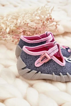 Outlet Buty Papcie Pandy 110P470 Szaro-Różowe Dzieci Dziewczęce