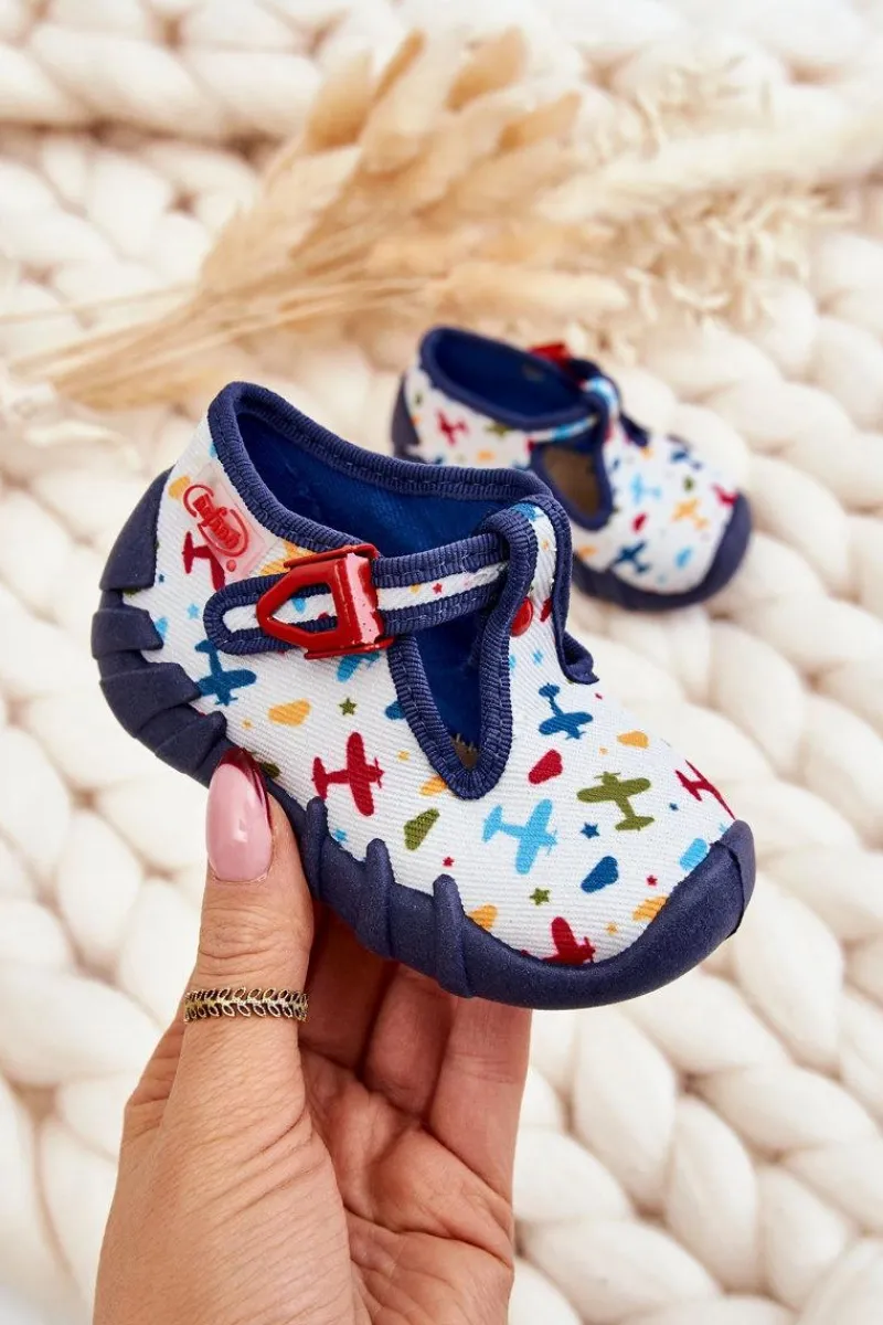Best BEFADO Buty Papcie Samoloty 110P463 Biało-Granatowe