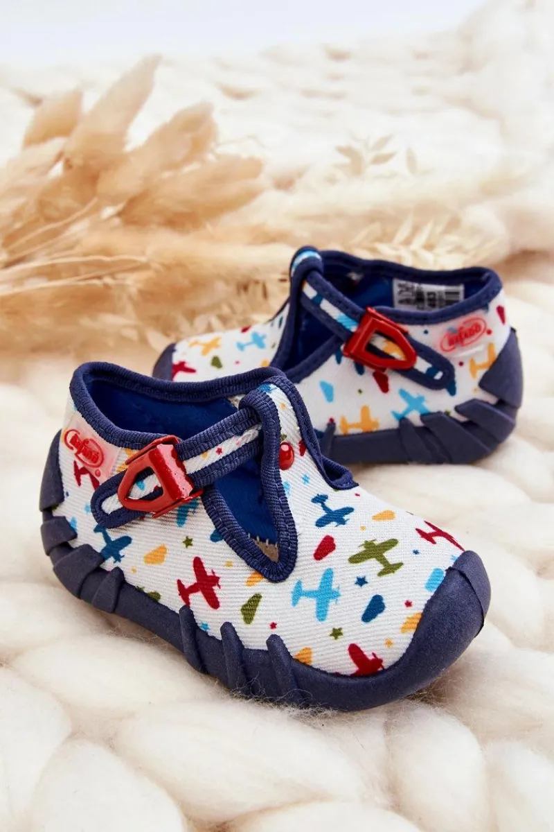 Best BEFADO Buty Papcie Samoloty 110P463 Biało-Granatowe