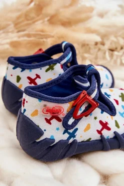 Best BEFADO Buty Papcie Samoloty 110P463 Biało-Granatowe