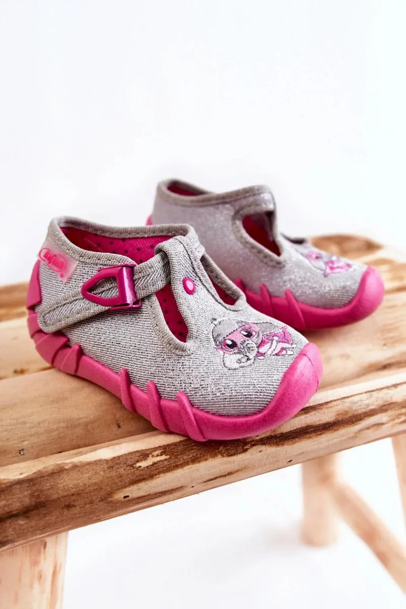 Online Buty Papcie Słoniki 110N454 Szaro-Różowe Dzieci Dziewczęce