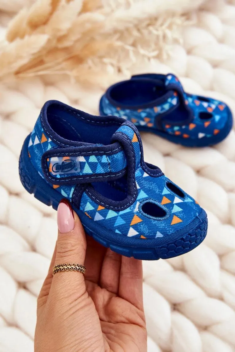 Outlet Buty Papcie Trójkąty 533P023 Niebieskie Dzieci Chłopięce