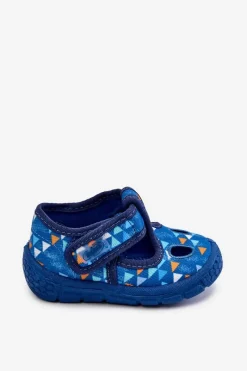Outlet Buty Papcie Trójkąty 533P023 Niebieskie Dzieci Chłopięce