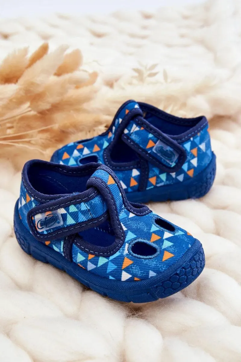 Outlet Buty Papcie Trójkąty 533P023 Niebieskie Dzieci Chłopięce