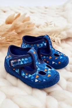 Outlet Buty Papcie Trójkąty 533P023 Niebieskie Dzieci Chłopięce