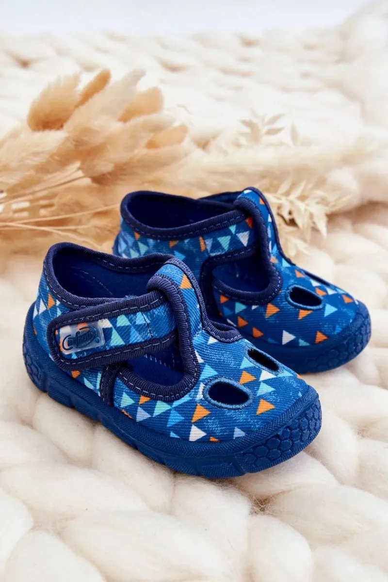 Outlet Buty Papcie Trójkąty 533P023 Niebieskie Dzieci Chłopięce