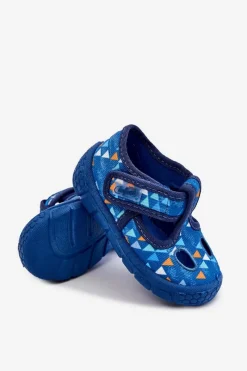 Outlet Buty Papcie Trójkąty 533P023 Niebieskie Dzieci Chłopięce