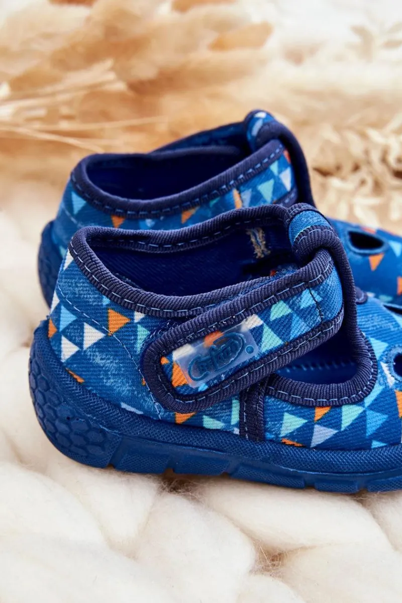 Outlet Buty Papcie Trójkąty 533P023 Niebieskie Dzieci Chłopięce