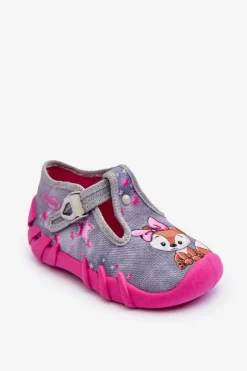 Online BEFADO Buty Papcie Wiewiórki 110P467 Szaro-Różowe