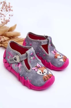 Online BEFADO Buty Papcie Wiewiórki 110P467 Szaro-Różowe