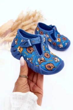 Best Buty Papcie Zwierzątka 110P478 Niebieskie Dzieci Chłopięce