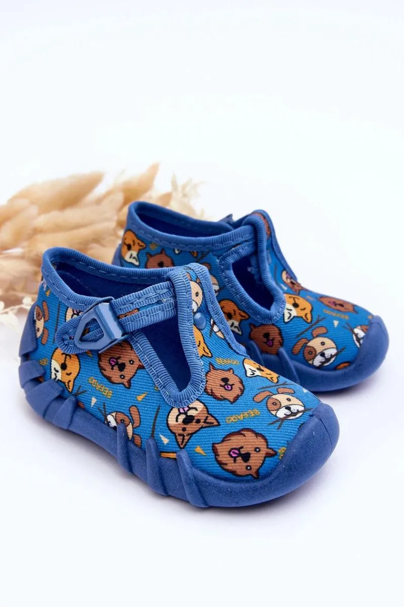 Best Buty Papcie Zwierzątka 110P478 Niebieskie Dzieci Chłopięce