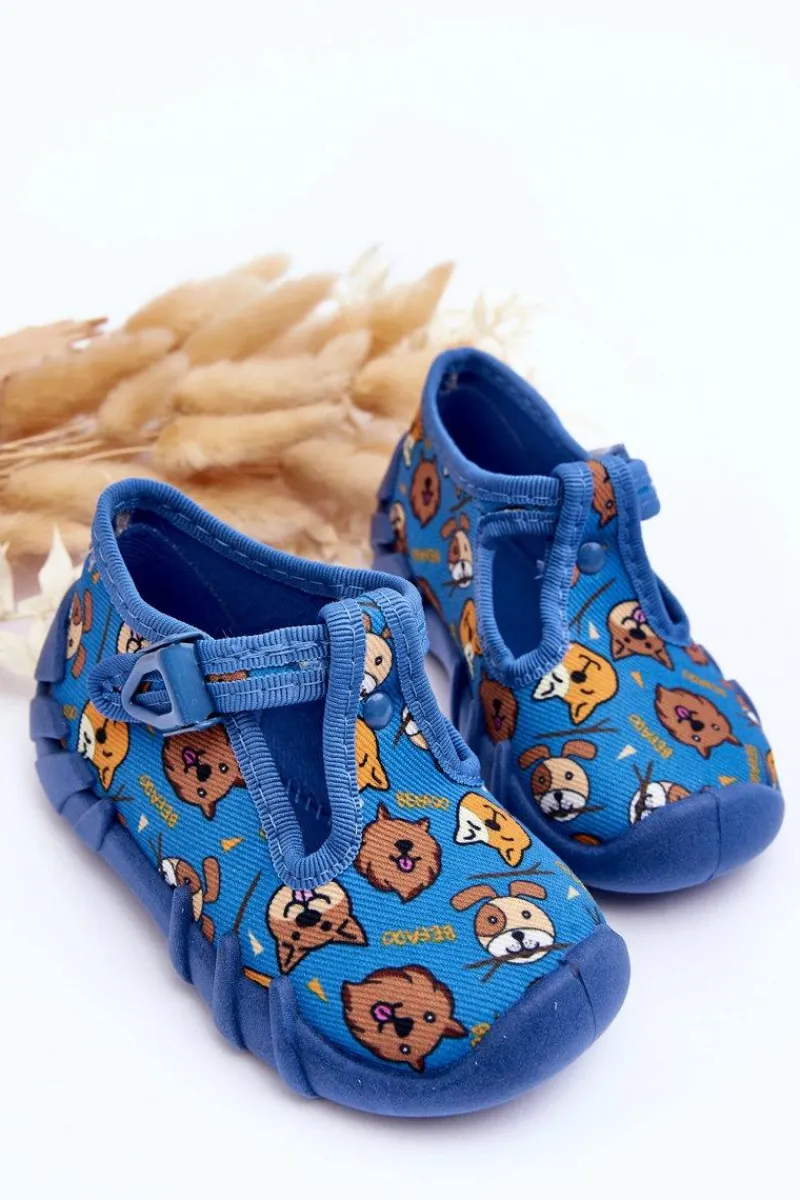 Best Buty Papcie Zwierzątka 110P478 Niebieskie Dzieci Chłopięce